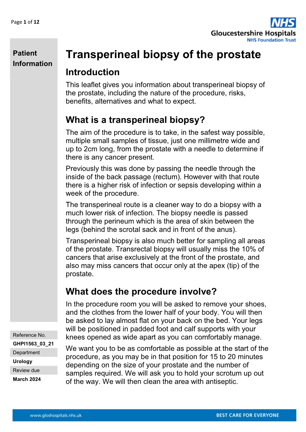 Transperineal Biopsy of the Prostate Information Introduction