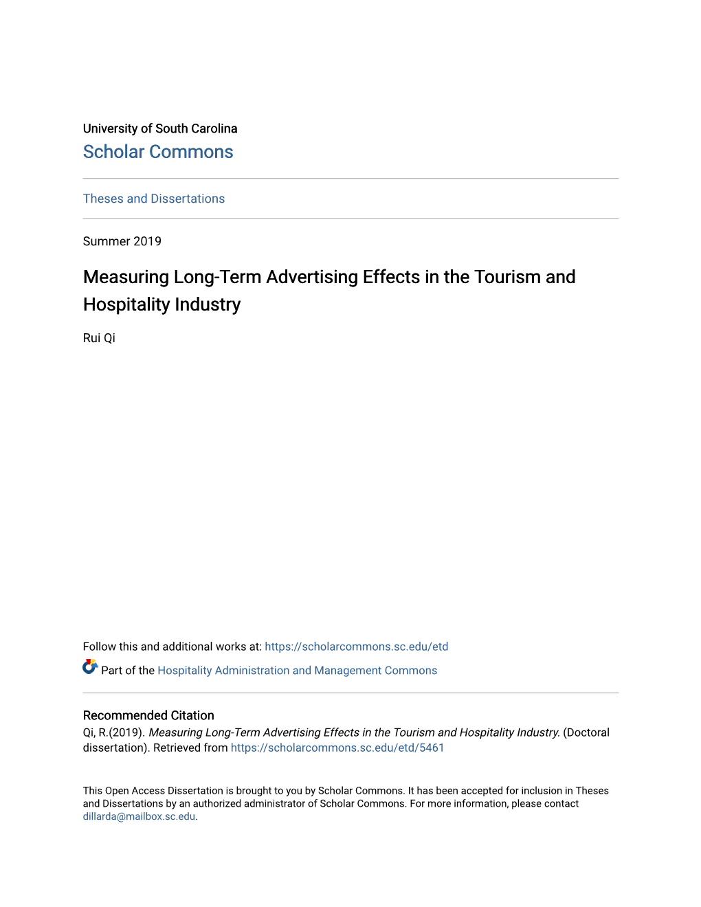 Measuring Long-Term Advertising Effects in the Tourism and Hospitality Industry