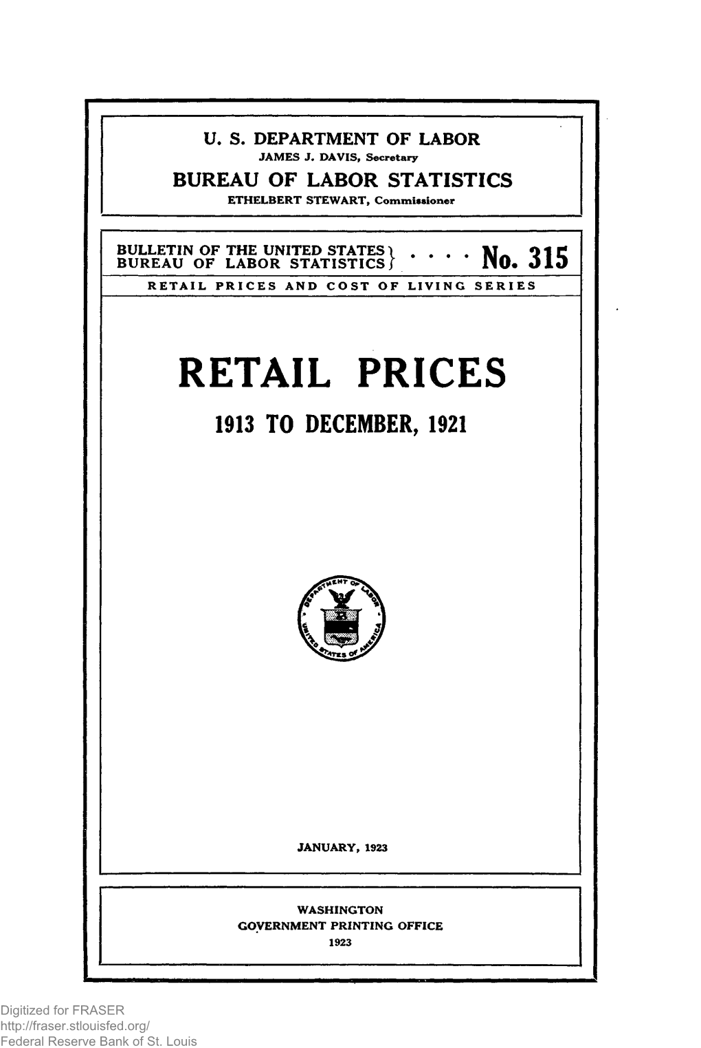 Retail Prices, 1913 to December, 1921 : Bulletin of the United States