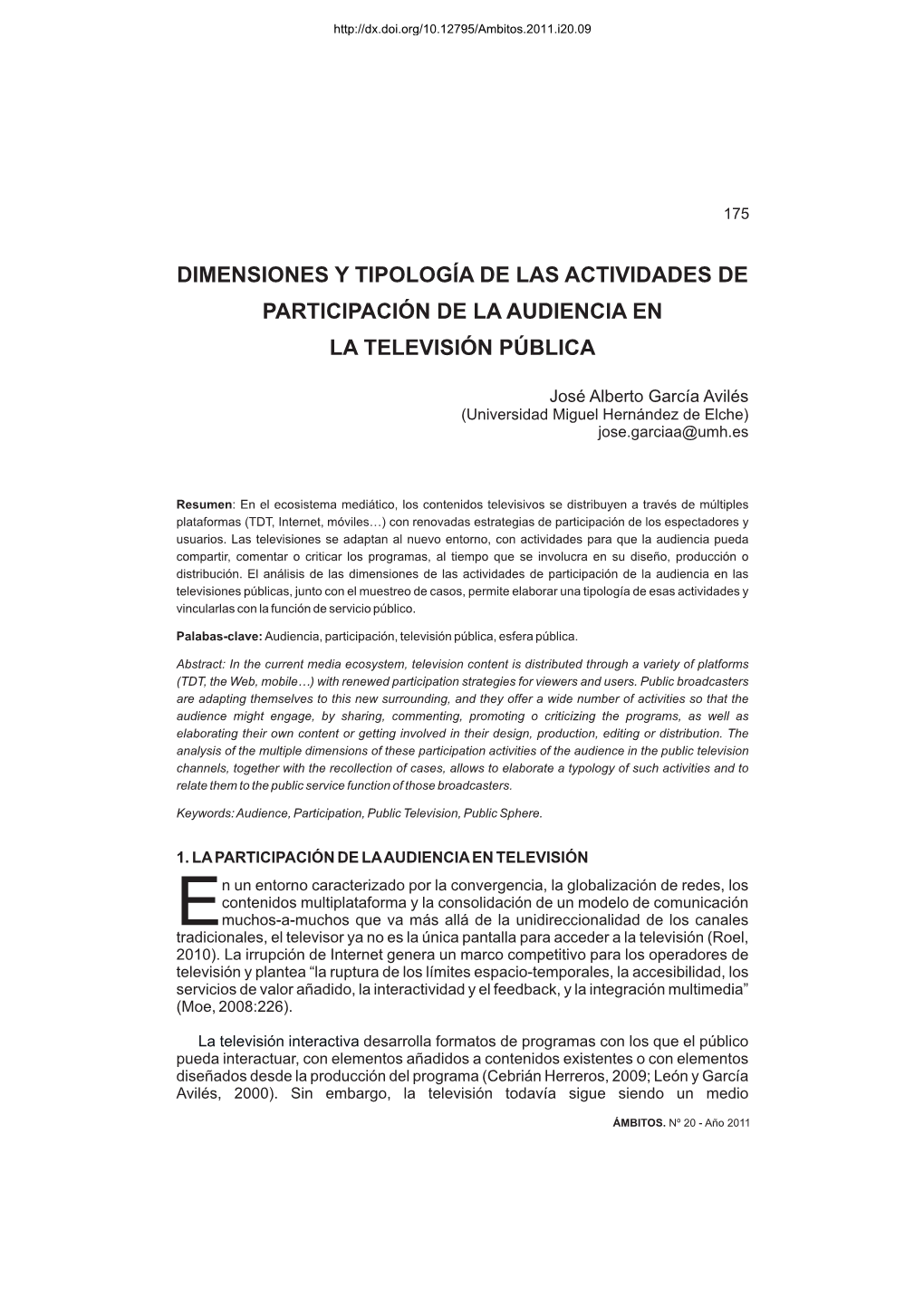 Dimensiones Y Tipología De Las Actividades De Participación De La Audiencia En La Televisión Pública