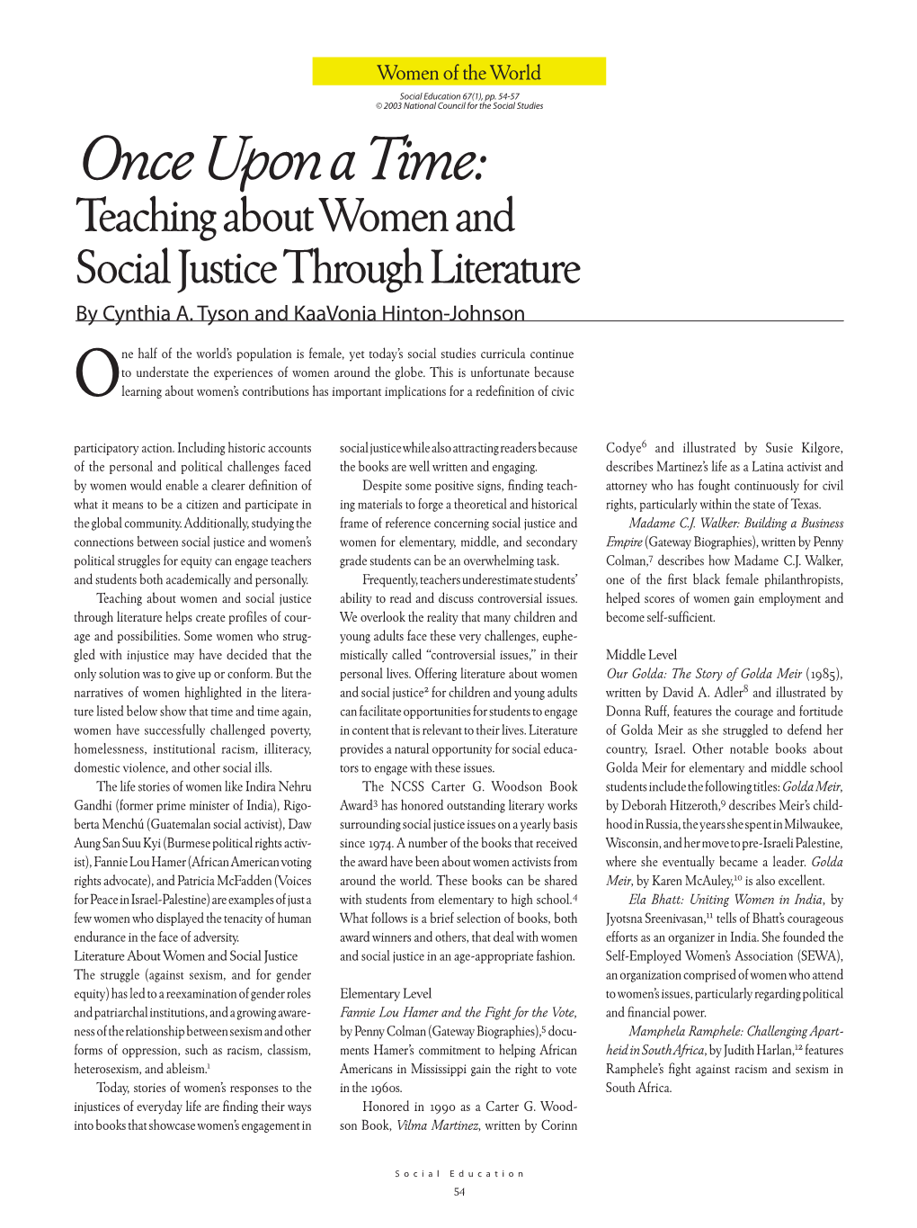 Once Upon a Time: Teaching About Women and Social Justice Through Literature by Cynthia A