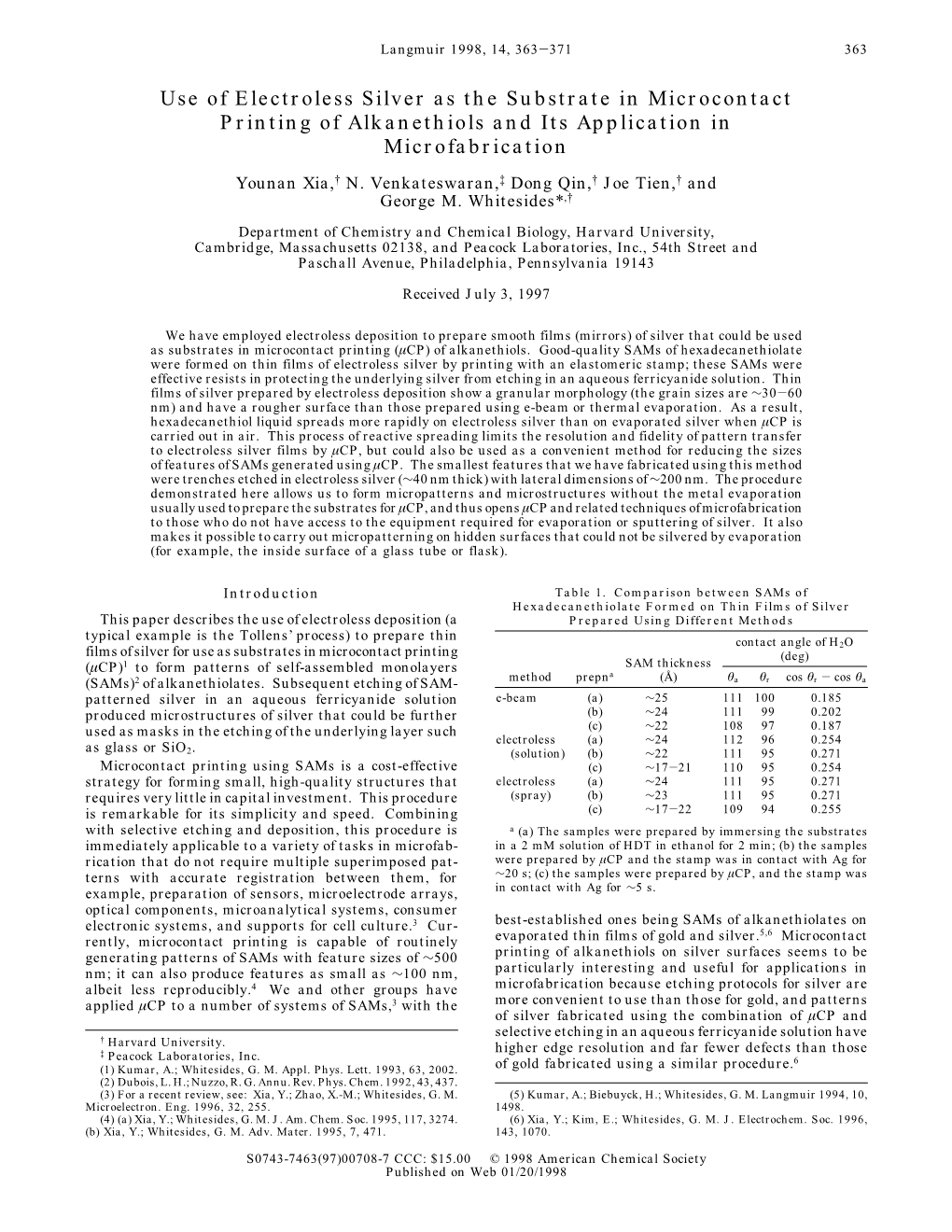 Use of Electroless Silver As the Substrate in Microcontact Printing of Alkanethiols and Its Application in Microfabrication