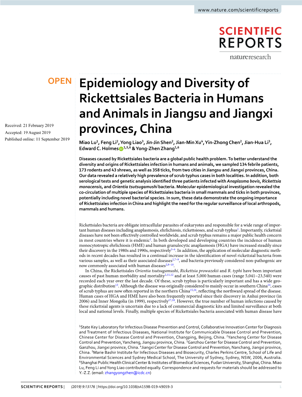 Epidemiology and Diversity of Rickettsiales Bacteria in Humans