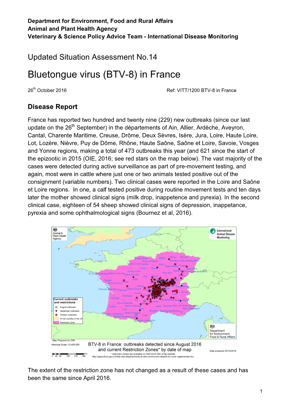 Bluetongue Virus (BTV-8) in France