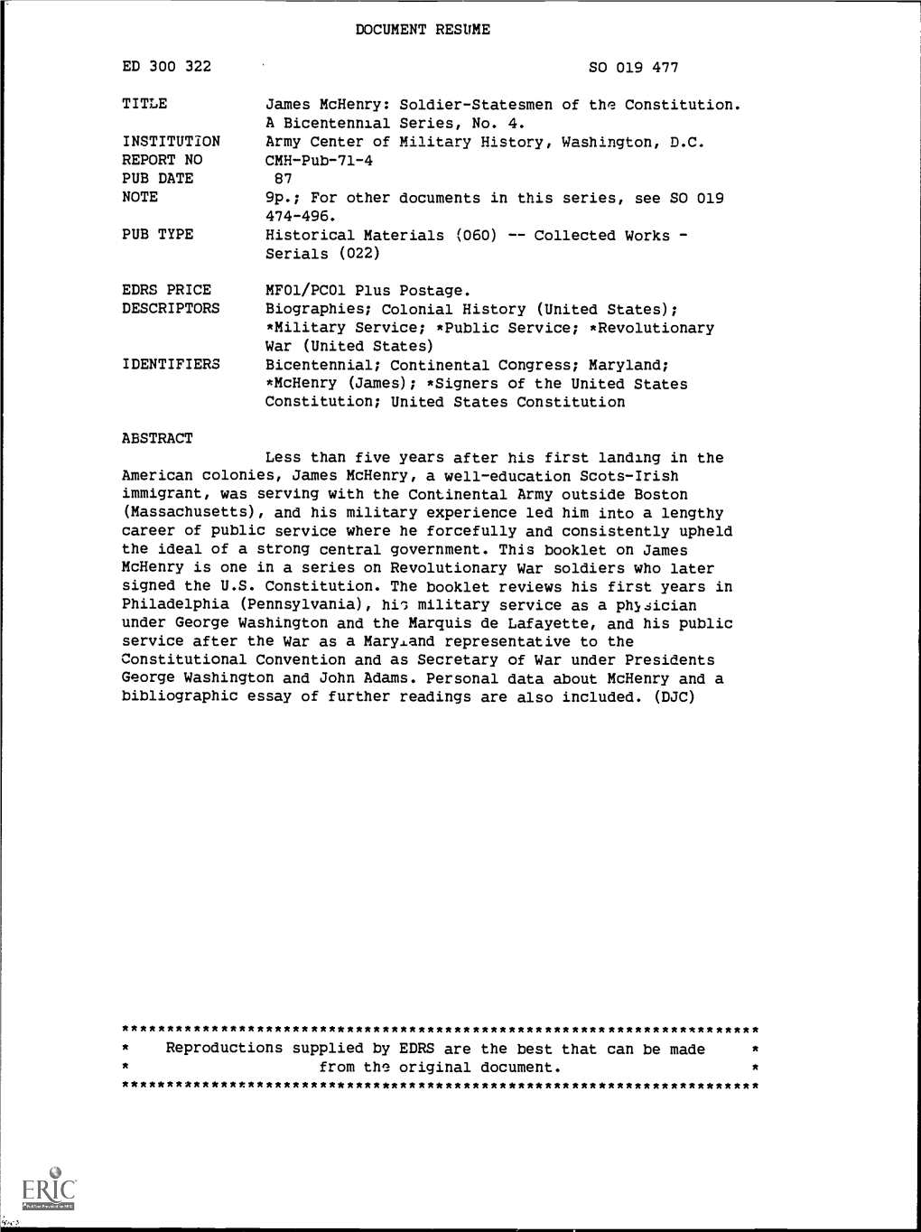 DOCUMENT RESUME ED 300 322 SO 019 477 TITLE James