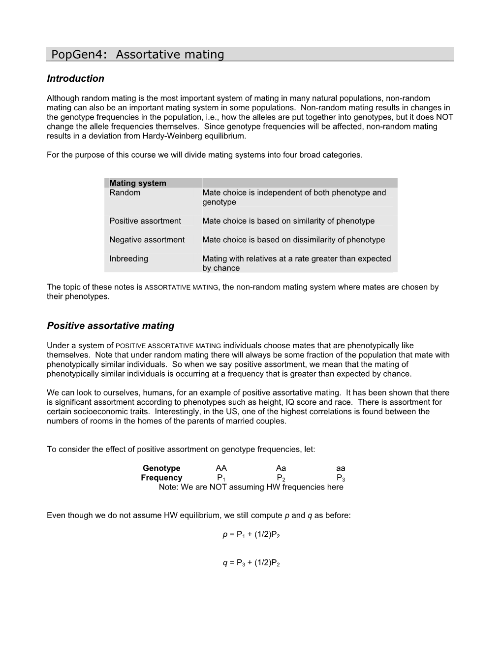 Popgen4: Assortative Mating