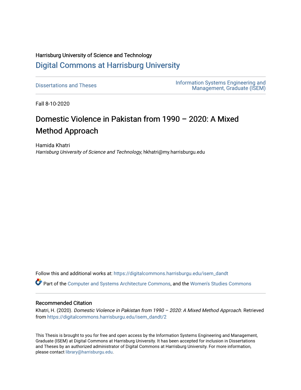 Domestic Violence in Pakistan from 1990 – 2020: a Mixed Method Approach