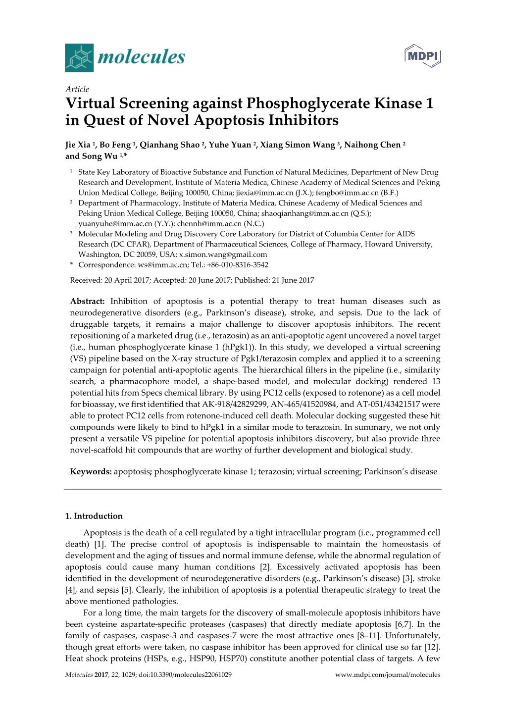 Virtual Screening Against Phosphoglycerate Kinase 1 in Quest of Novel Apoptosis Inhibitors