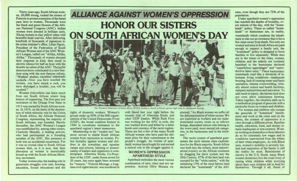 Honor Our Sisters on South African Women's