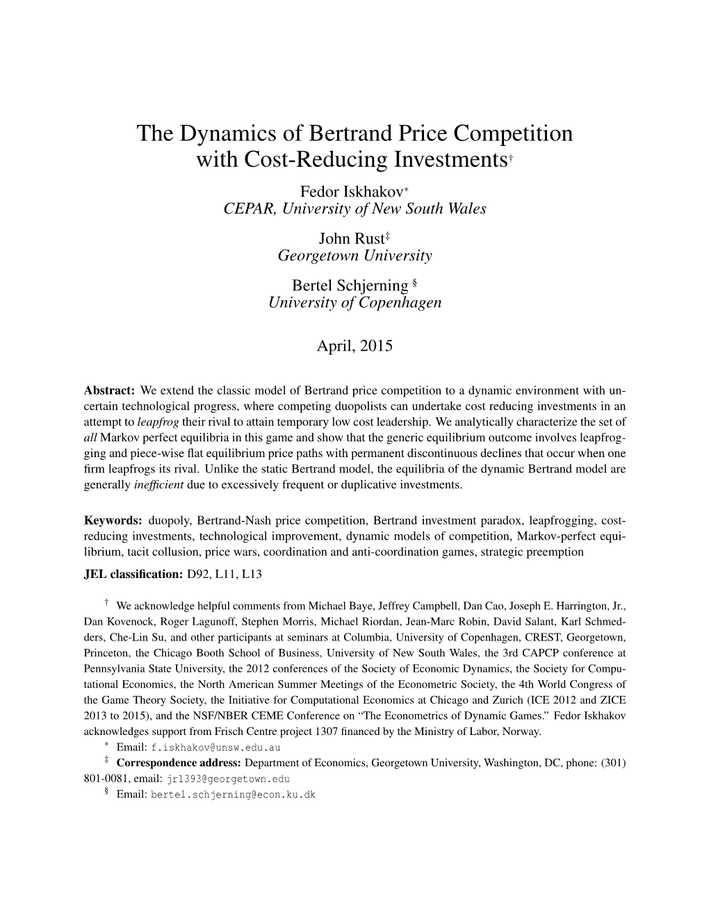 The Dynamics of Bertrand Price Competition With