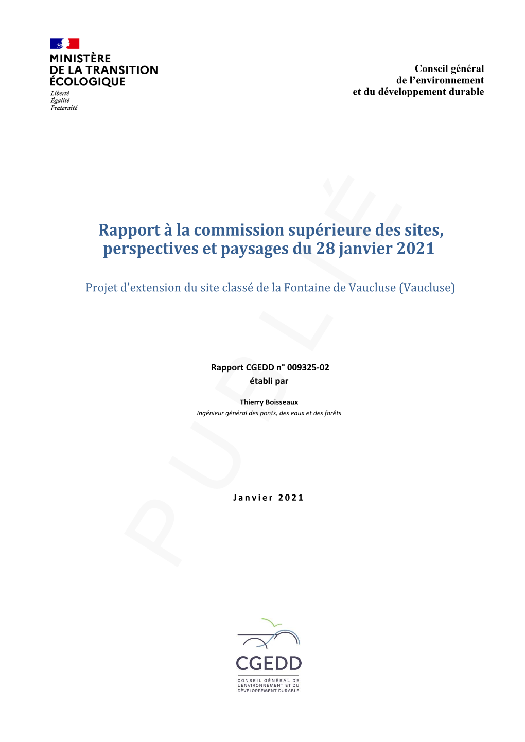 Rapport À La Commission Supérieure Des Sites, Perspectives Et Paysages Du 28 Janvier 2021