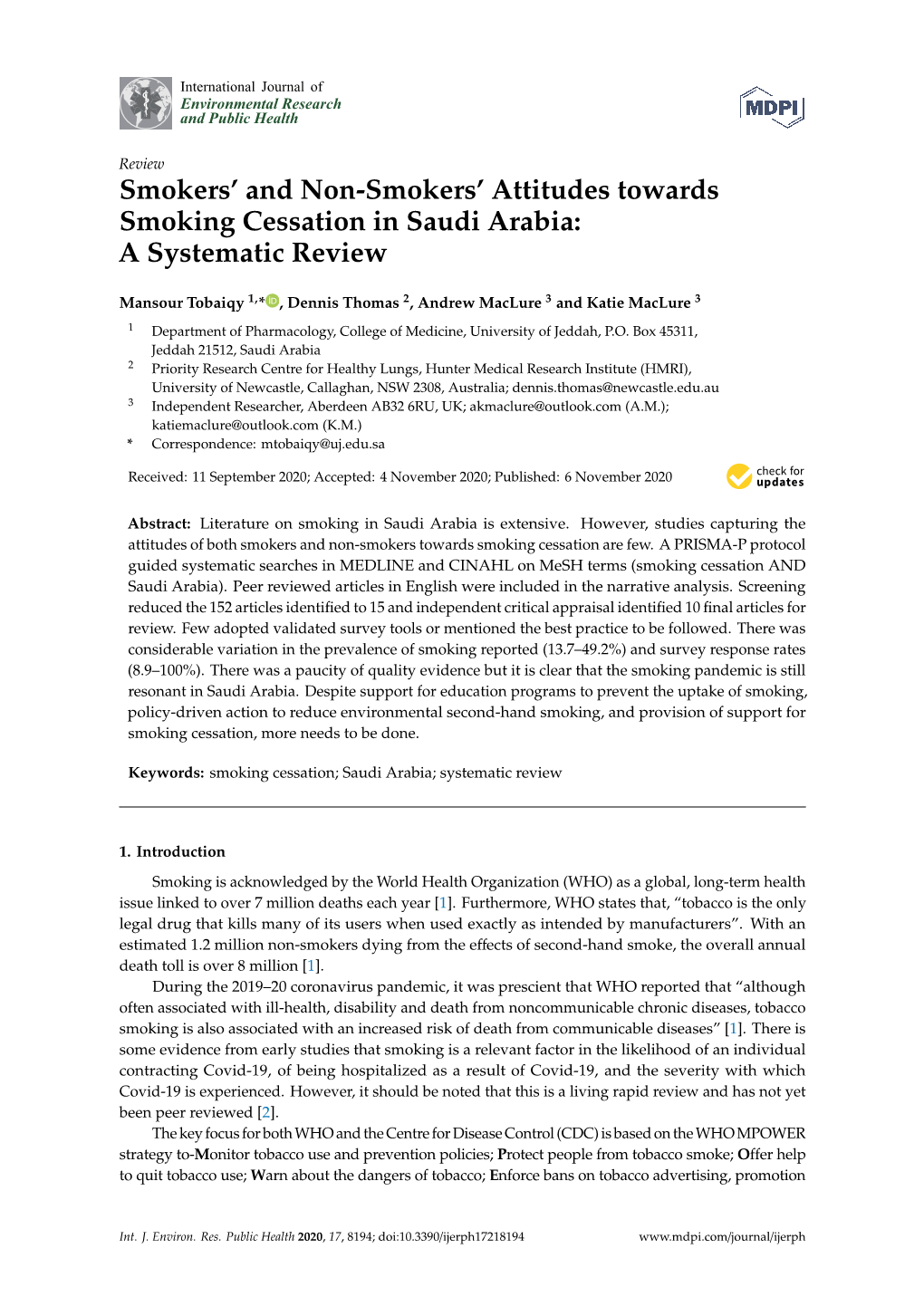 Smokers' and Non-Smokers' Attitudes Towards Smoking Cessation In