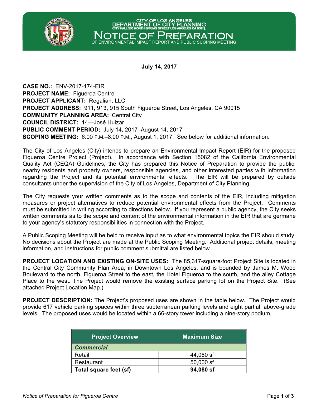 Notice of Preparation of ENVIRONMENTAL IMPACT REPORT and PUBLIC SCOPING MEETING