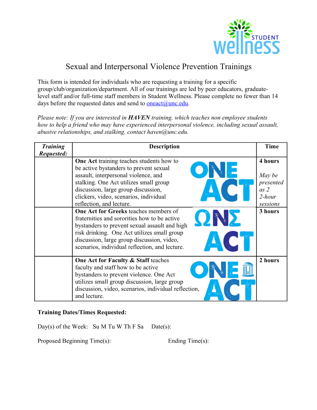 Sexual and Interpersonal Violence Prevention Trainings