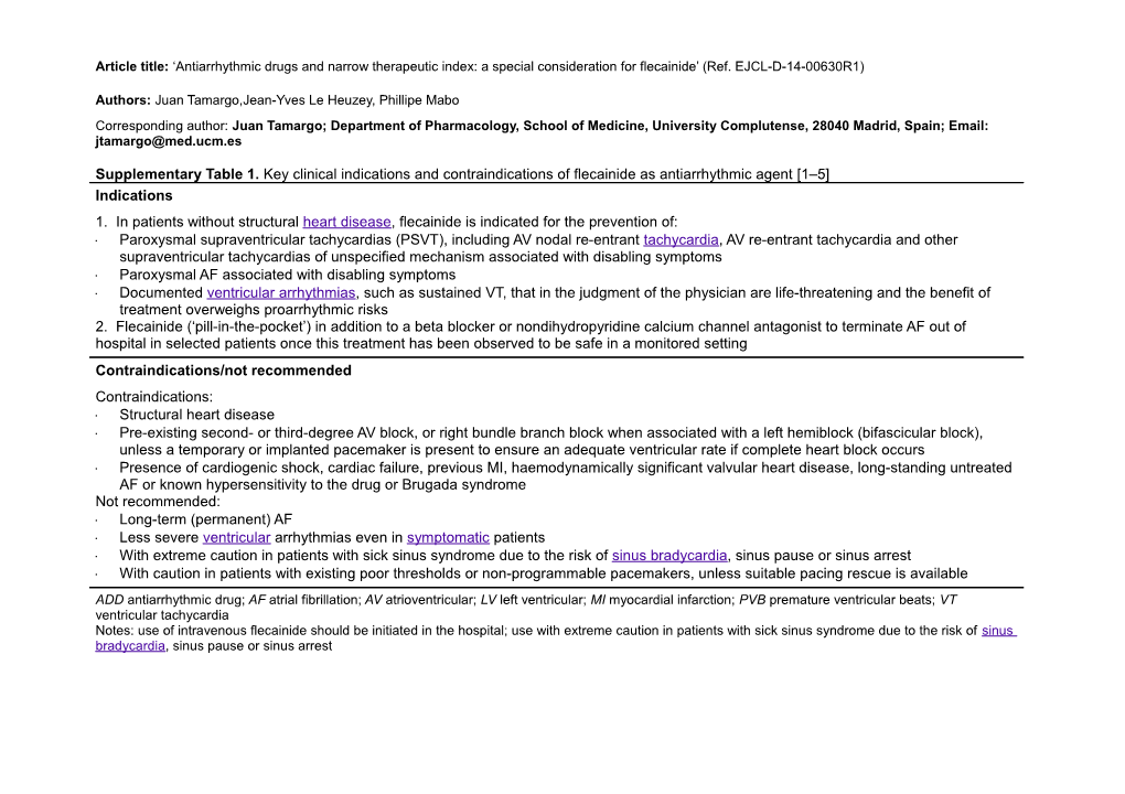 External Expert Analysis on Flecainide and Flecainide CR (FLECAINE LP ) Pharmacological