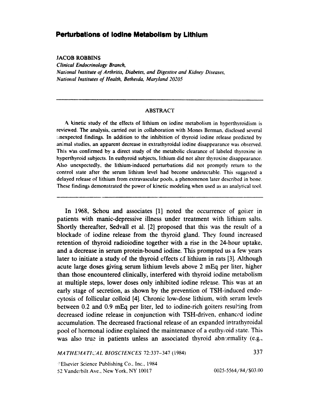 Perturbations of Iodine Metabolism by Lithium