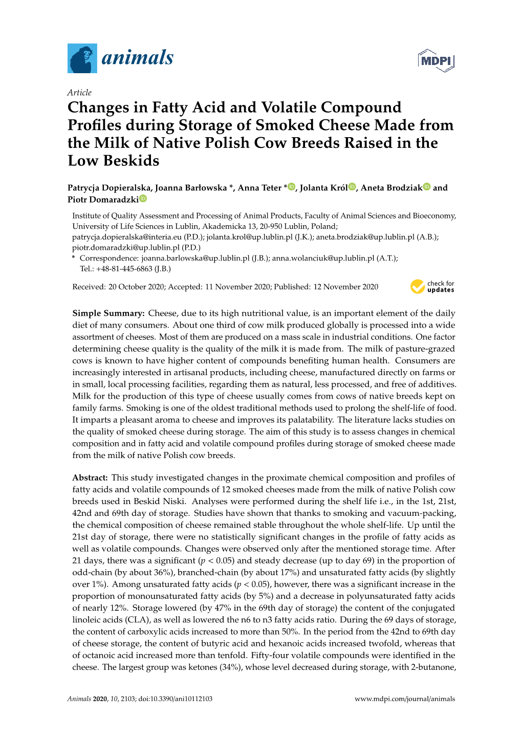 Changes in Fatty Acid and Volatile Compound Profiles During Storage