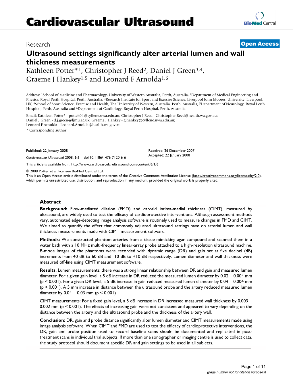 Cardiovascular Ultrasound Biomed Central