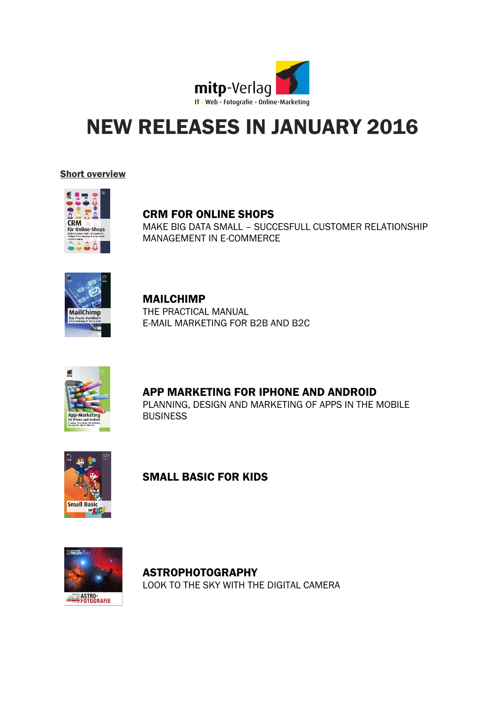 New Releases in January 2016