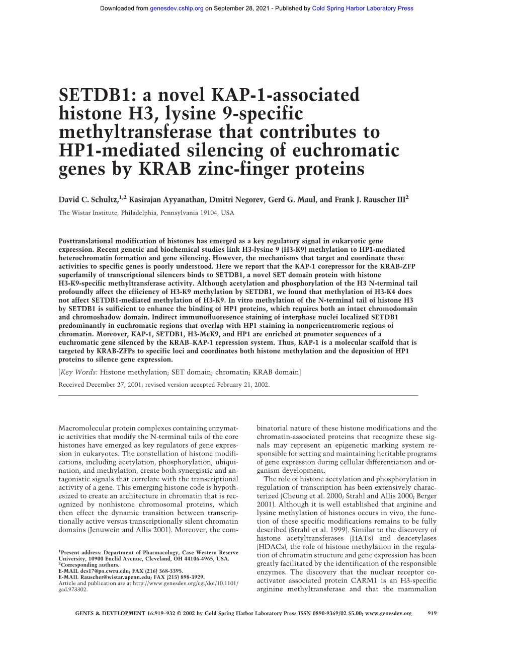 SETDB1: a Novel KAP-1-Associated Histone H3, Lysine 9-Specific