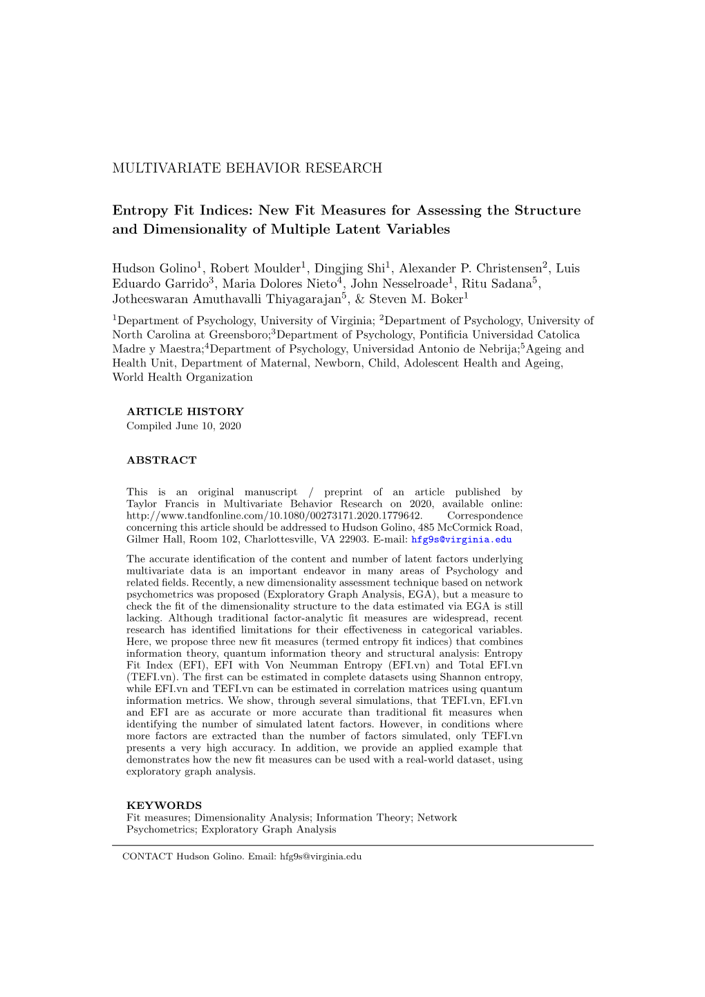 Entropy Fit Indices: New Fit Measures for Assessing the Structure and Dimensionality of Multiple Latent Variables