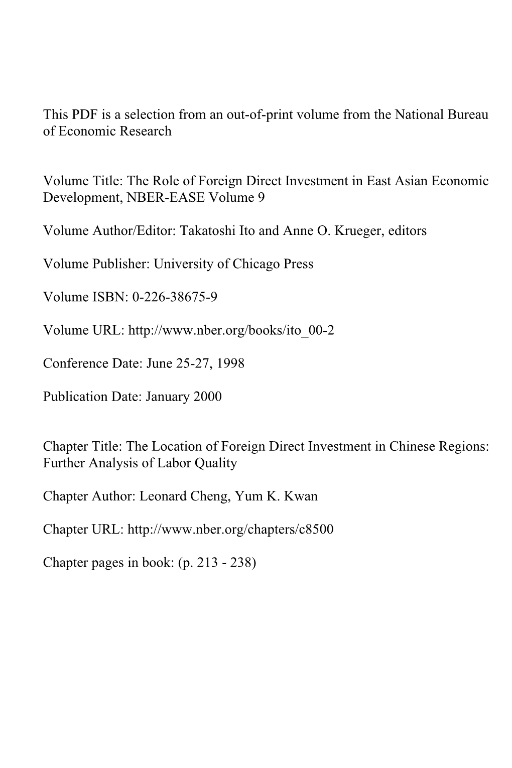 The Location of Foreign Direct Investment in Chinese Regions: Further Analysis of Labor Quality