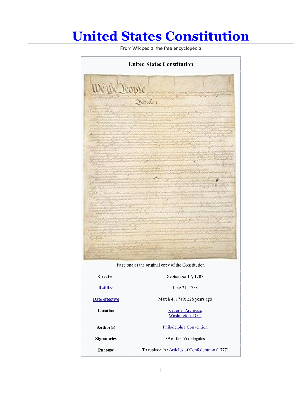 United States Constitution from Wikipedia, the Free Encyclopedia