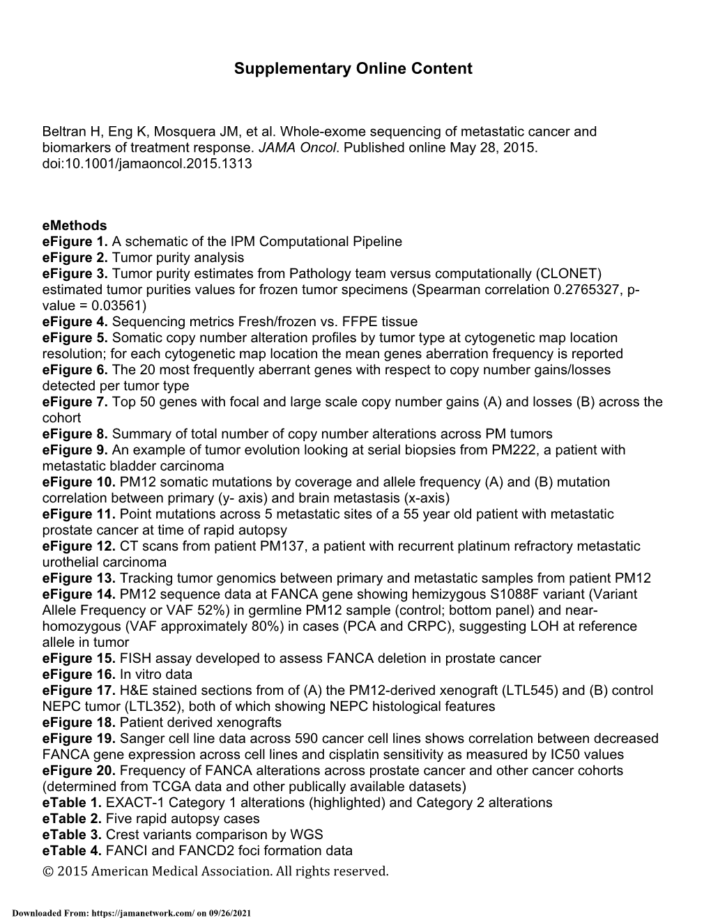 Whole-Exome Sequencing of Metastatic Cancer and Biomarkers of Treatment Response