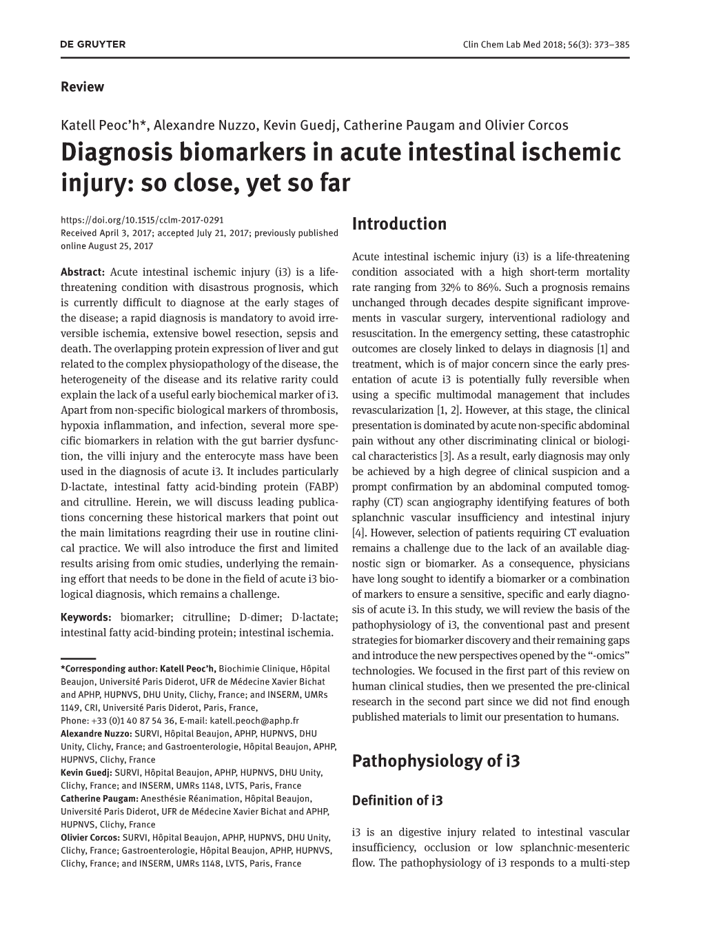 Diagnosis Biomarkers in Acute Intestinal Ischemic Injury: So Close, Yet So