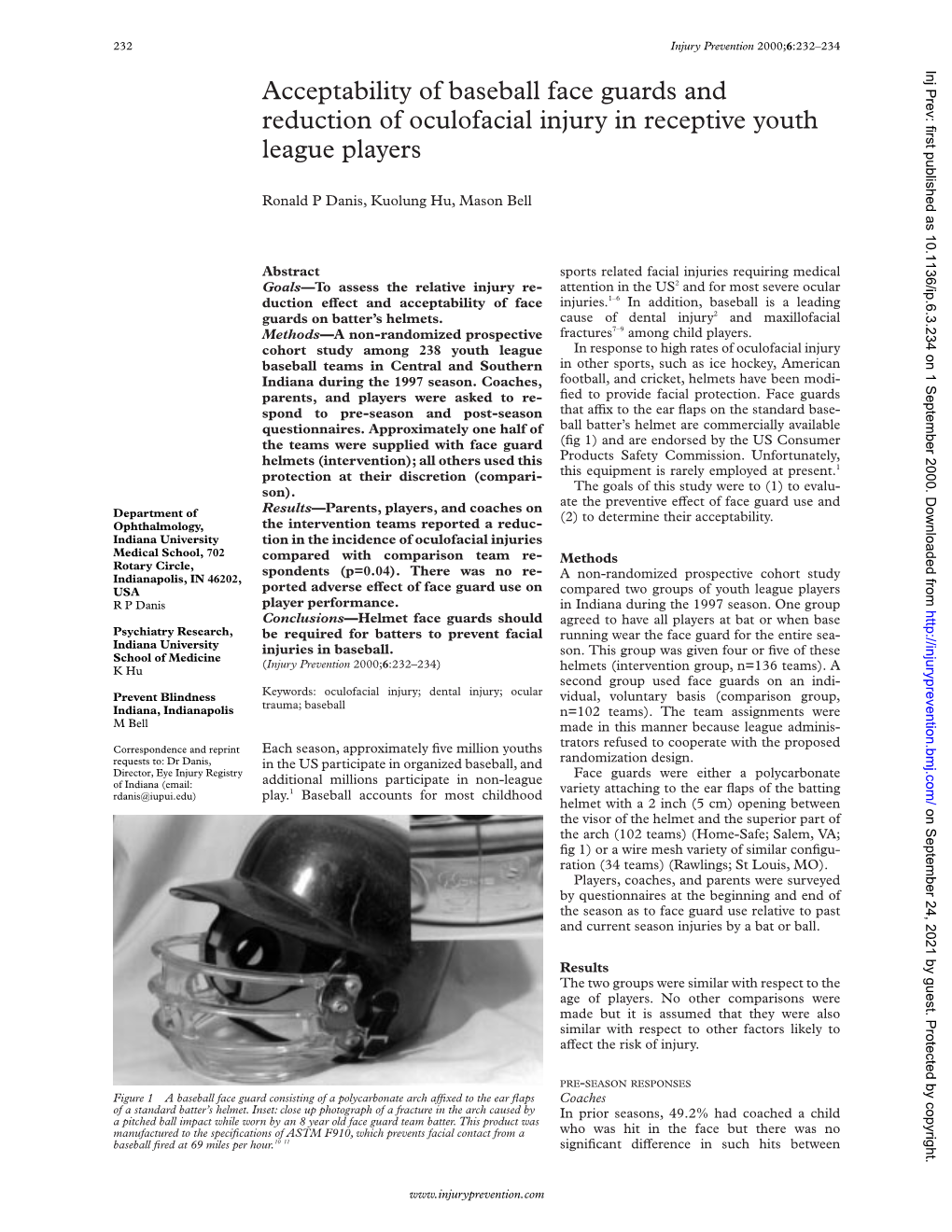 Acceptability of Baseball Face Guards and Reduction of Oculofacial Injury in Receptive Youth League Players