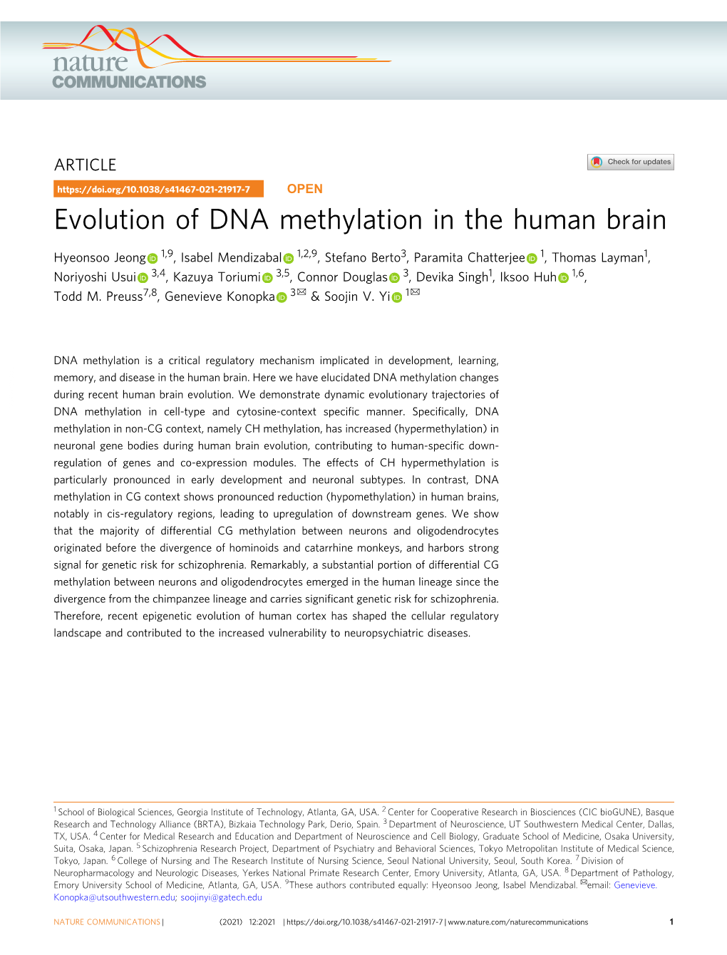 Evolution of DNA Methylation in the Human Brain