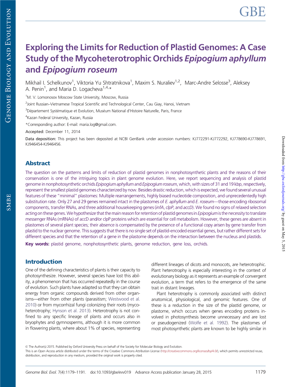 Exploring the Limits for Reduction of Plastid Genomes: a Case Study of the Mycoheterotrophic Orchids Epipogium Aphyllum and Epipogium Roseum