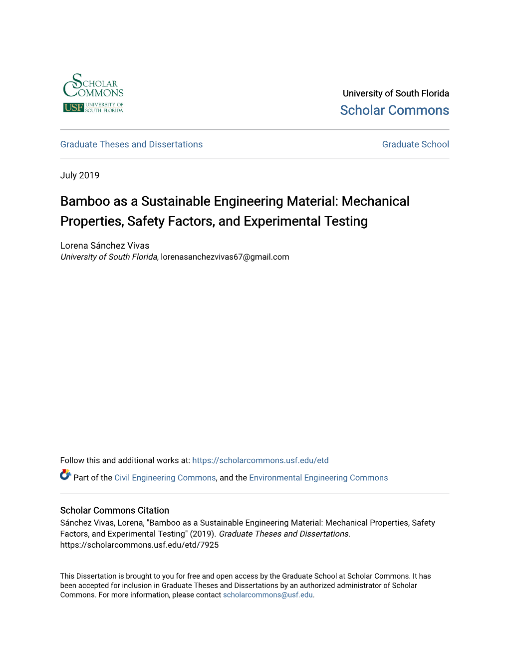 Bamboo As a Sustainable Engineering Material: Mechanical Properties, Safety Factors, and Experimental Testing