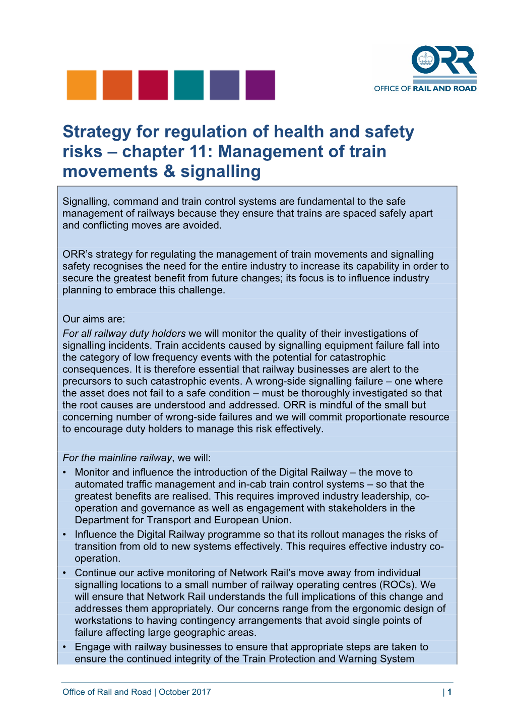 Chapter 11: Management of Train Movements & Signalling