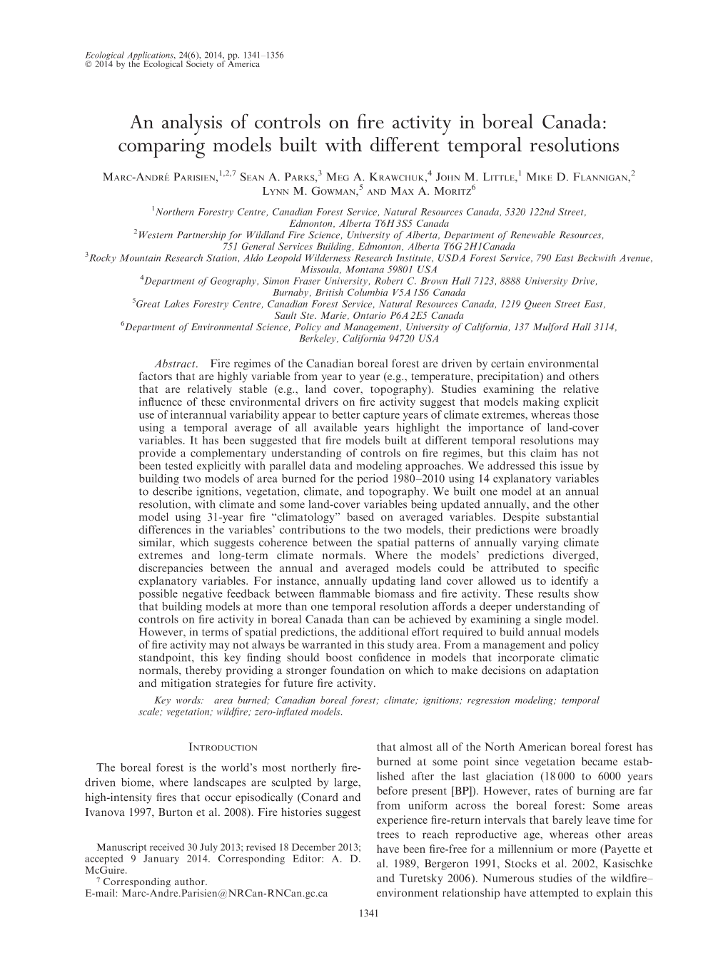 An Analysis of Controls on Fire Activity in Boreal Canada