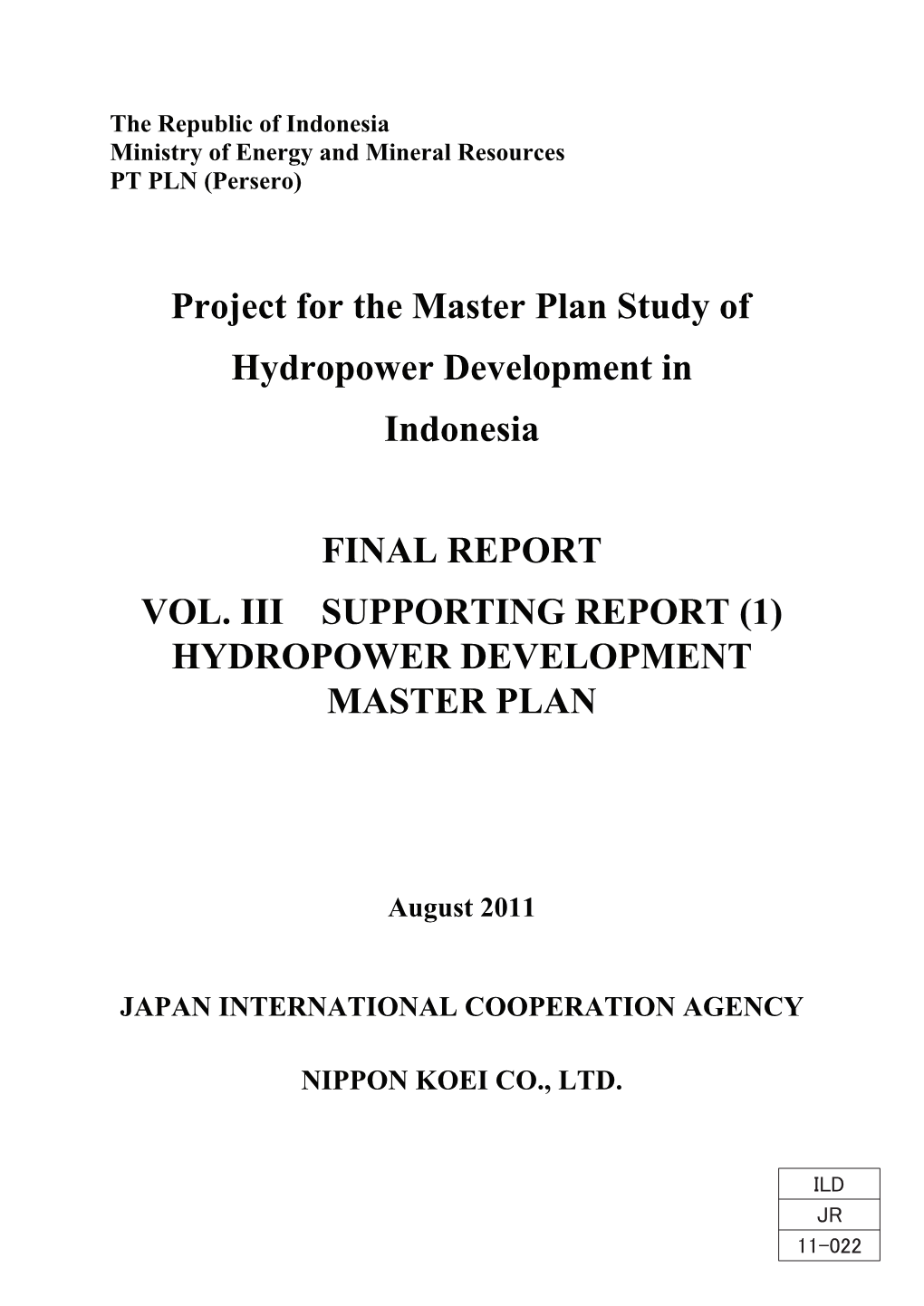Project for the Master Plan Study of Hydropower Development in Indonesia