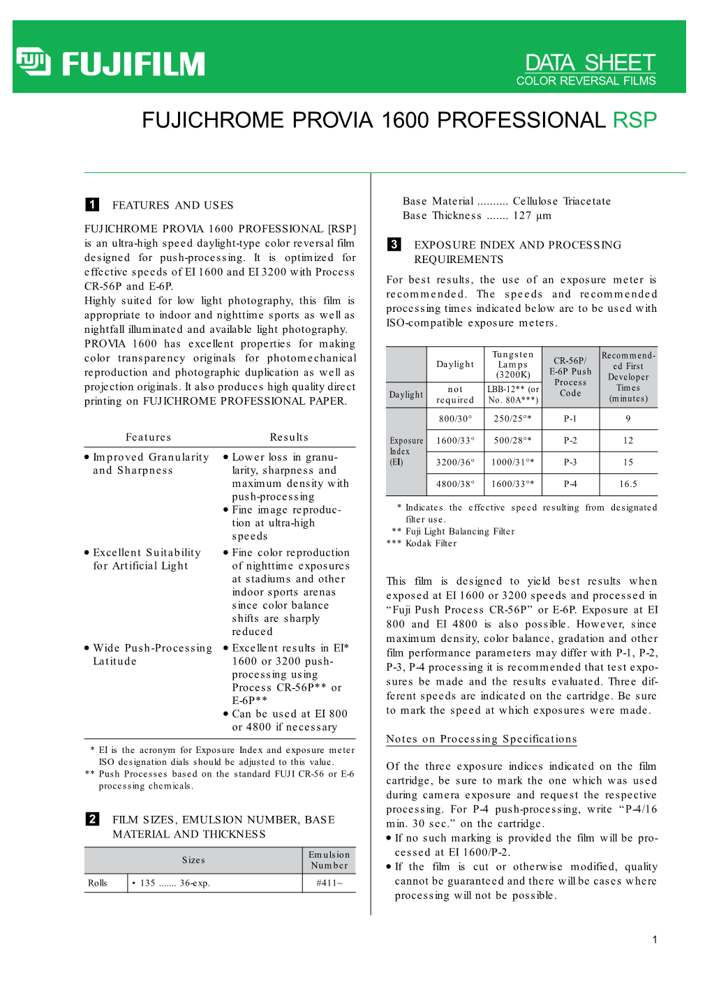 Data Sheet Color Reversal Films