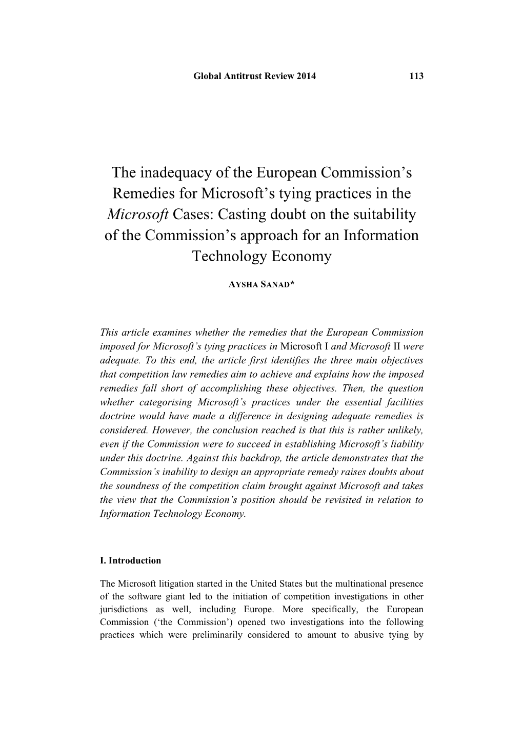 The Inadequacy of the European Commission?S Remedies for Microsoft?