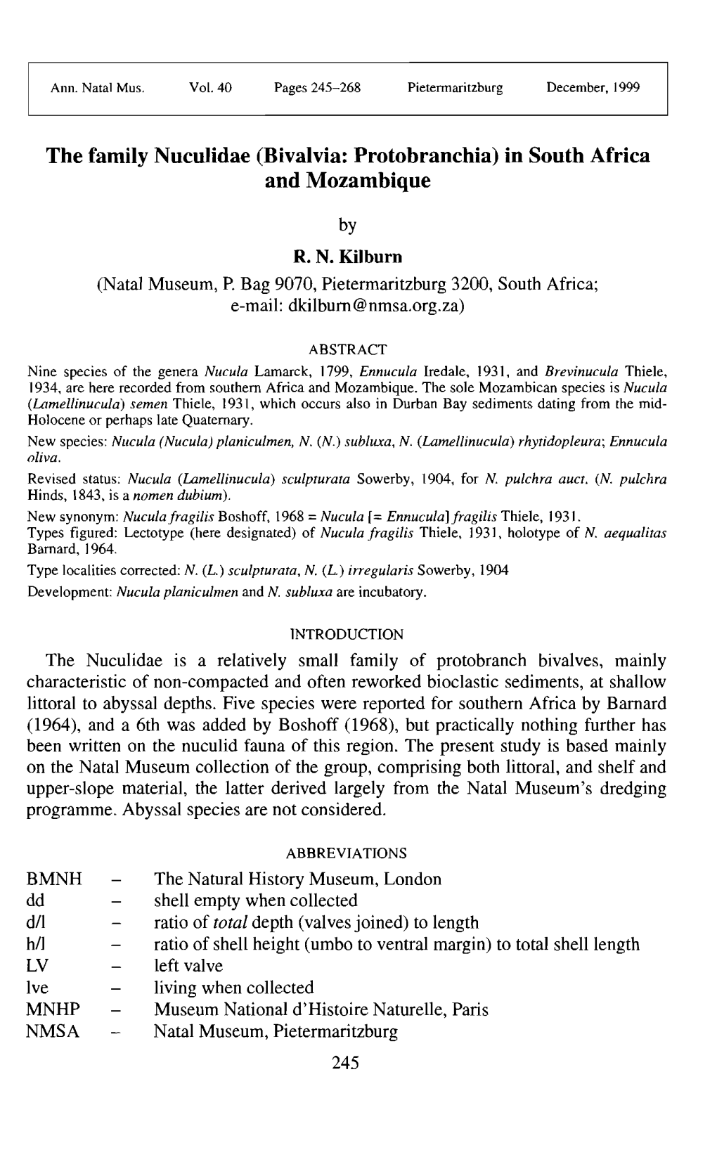 The Family Nuculidae (Bivalvia: Protobranchia) in South Africa and Mozambique