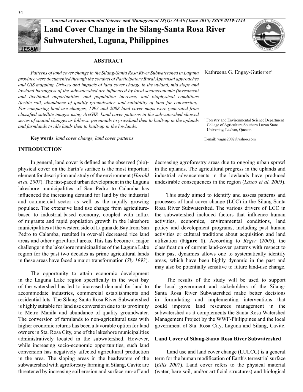 Land Cover Change in the Silang-Santa Rosa River Subwatershed, Laguna, Philippines JESAM