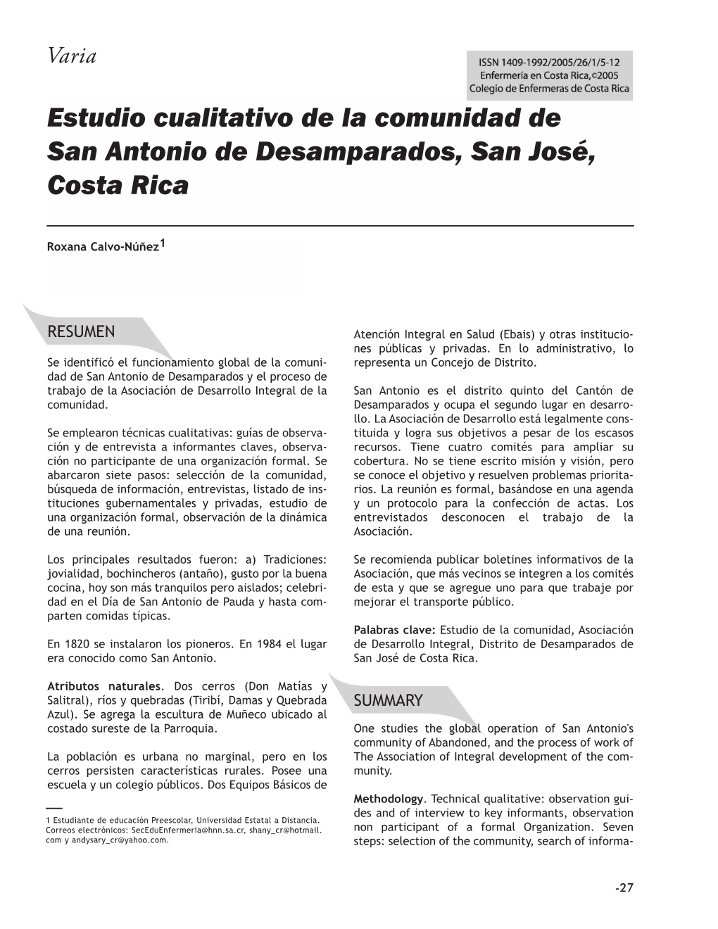 Estudio Cualitativo De La Comunidad De San Antonio De Desamparados, San José, Costa Rica