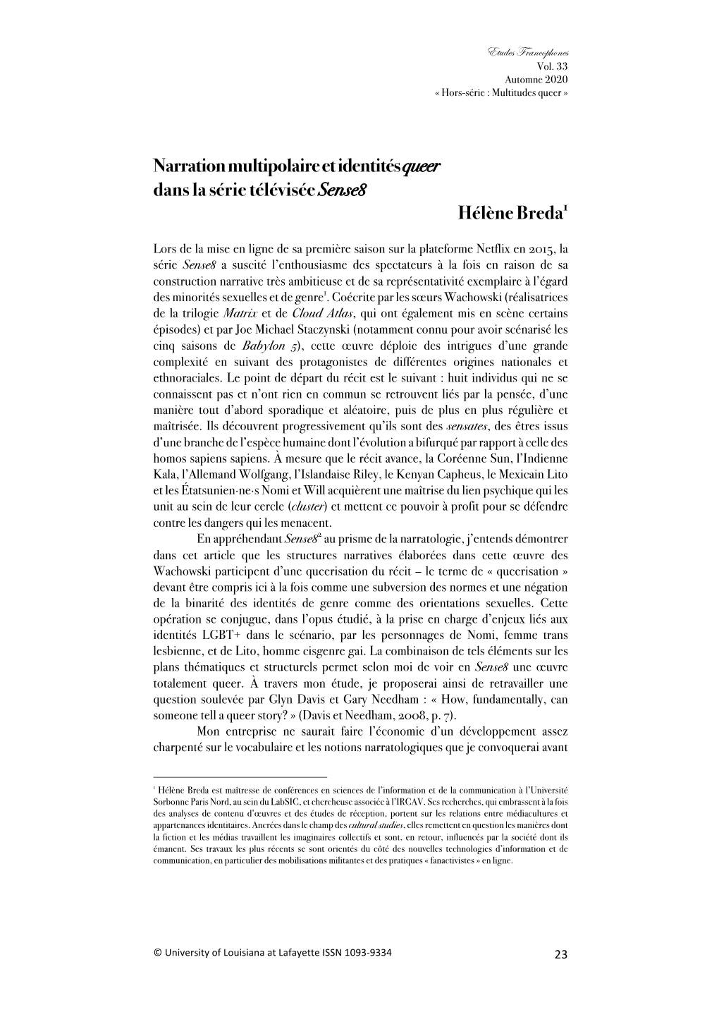 Narration Multipolaire Et Identités Queer Dans La Série Télévisée Sense8 Hélène Breda1