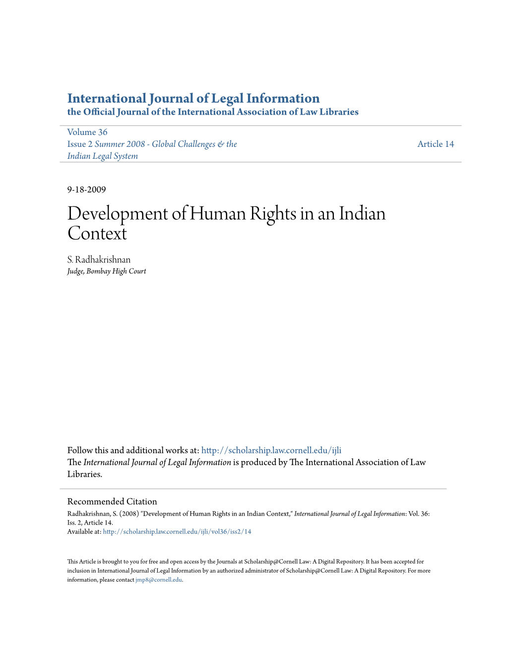 Development of Human Rights in an Indian Context S