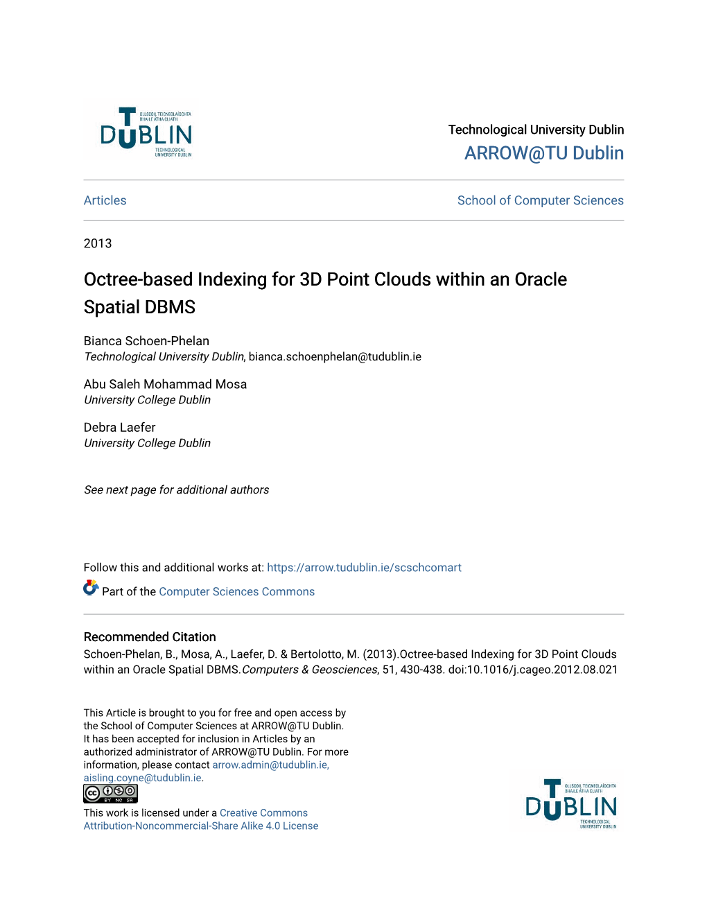 Octree-Based Indexing for 3D Point Clouds Within an Oracle Spatial DBMS