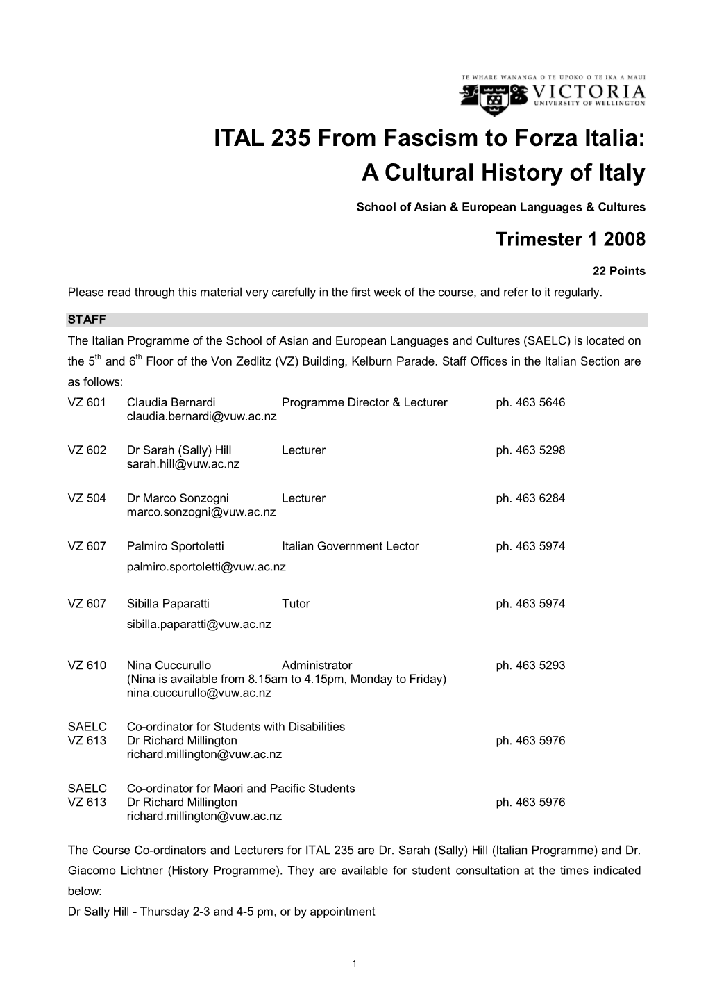 ITAL 235 from Fascism to Forza Italia: a Cultural History of Italy