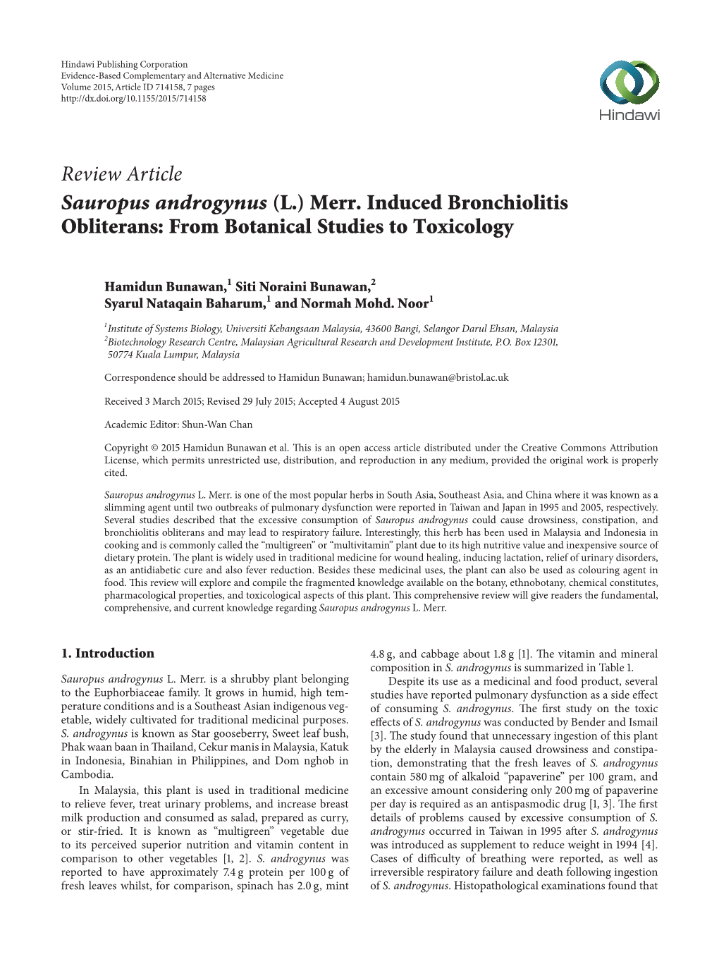 Review Article Sauropus Androgynus (L.) Merr