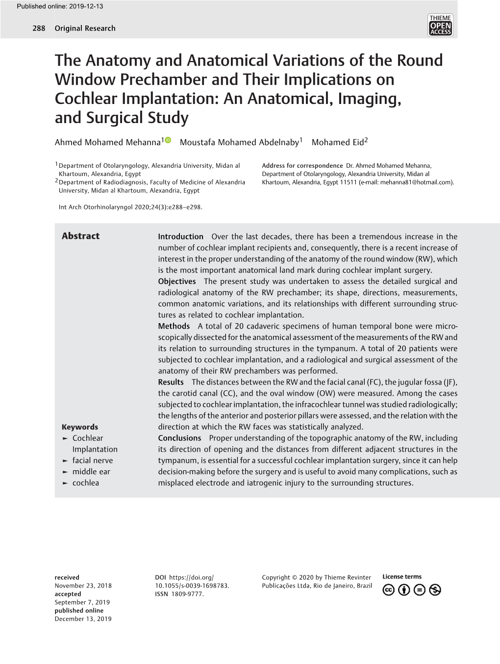 The Anatomy and Anatomical Variations of the Round Window Prechamber and Their Implications on Cochlear Implantation: an Anatomical, Imaging, and Surgical Study