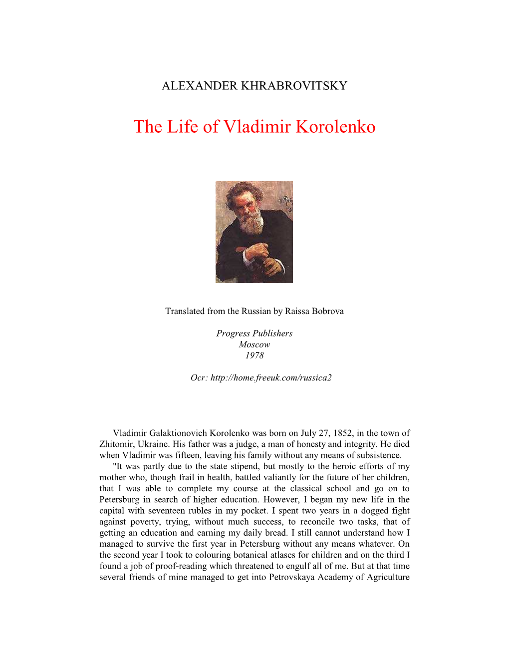 The Life of Vladimir Korolenko