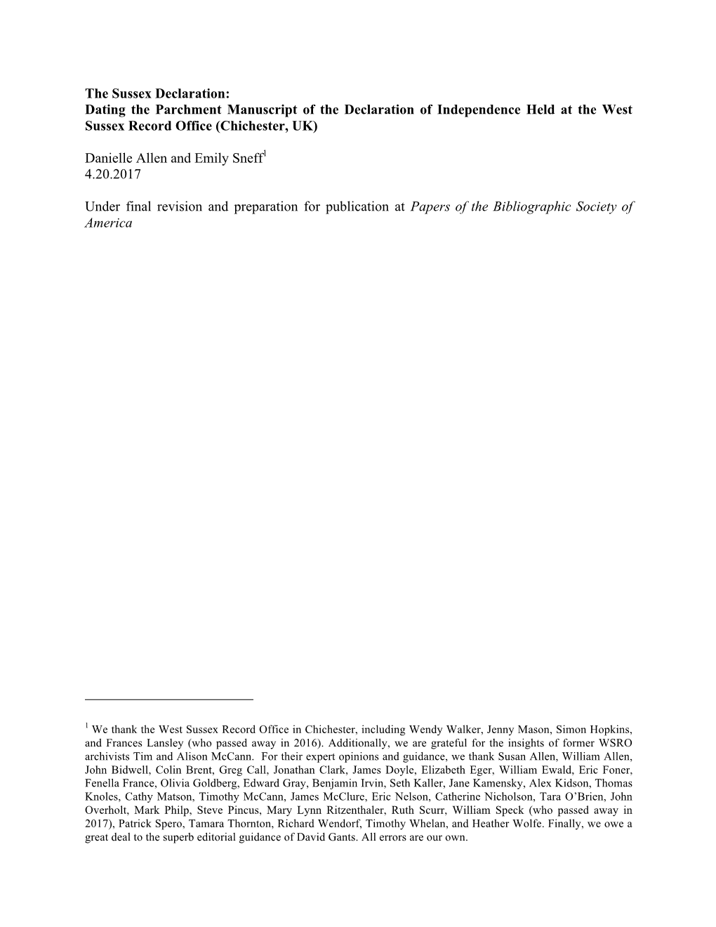 The Sussex Declaration: Dating the Parchment Manuscript of the Declaration of Independence Held at the West Sussex Record Office (Chichester, UK)