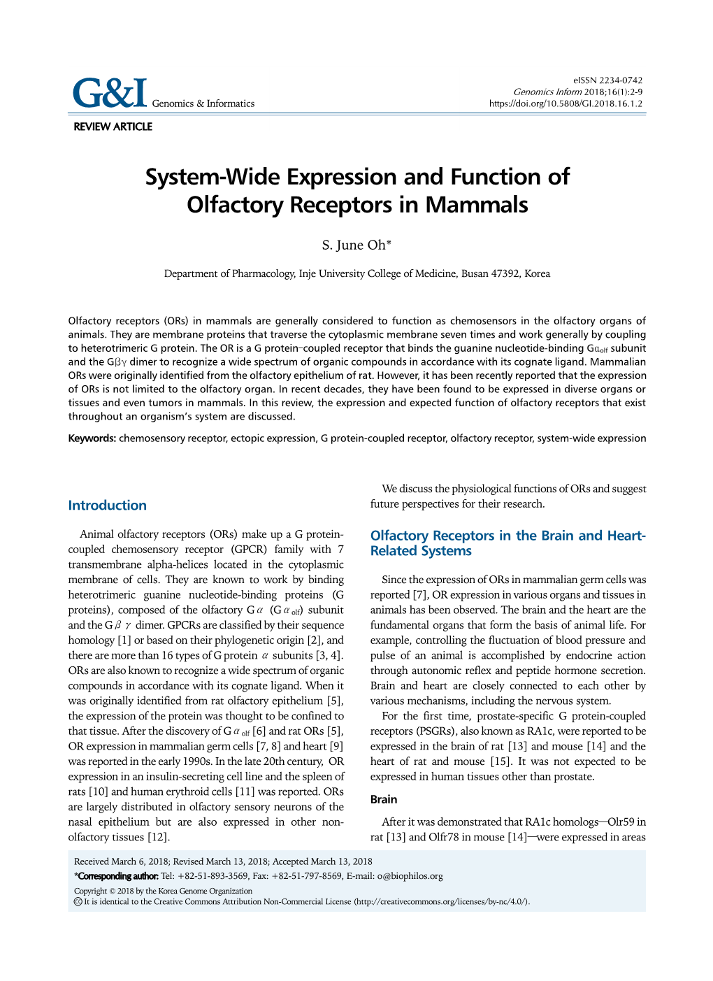 System-Wide Expression and Function of Olfactory Receptors in Mammals